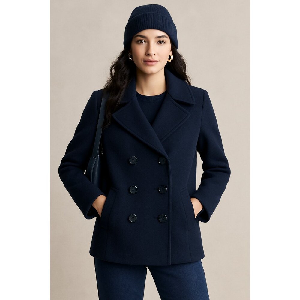 Harve Bernard Size 12 Vintage Black Wool Double Breasted Jacket Coat Pockets